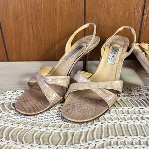 Vintage ISAAC Slingback Heels Women Size 9.5 M Beige Croc Embossed Made in Italy